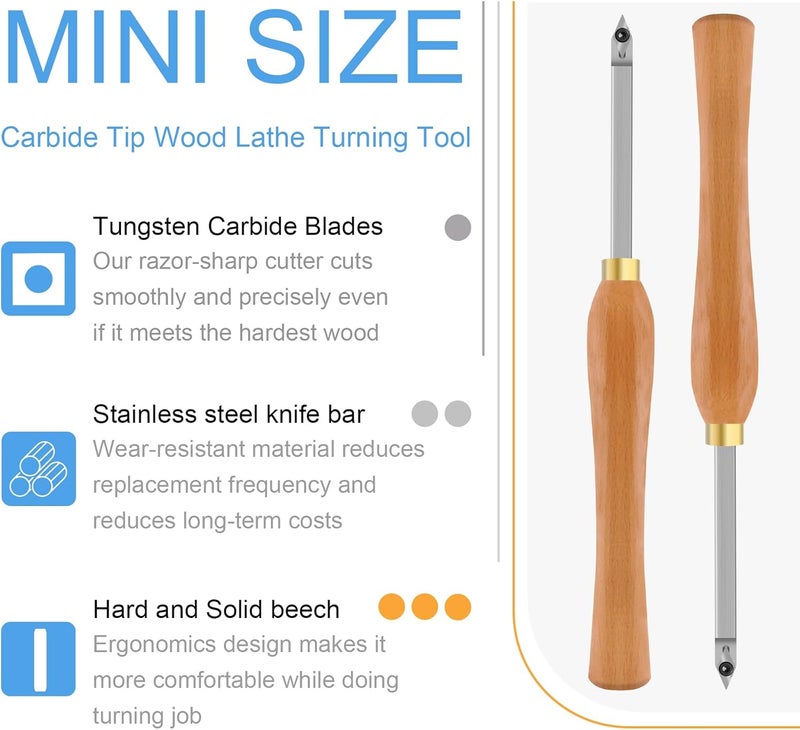 CDBP Wood Turning Tool Mini Size Detailer Carbide Tipped Lathe Chisel Tool Bar with Ci4 Diamond Replacement Carbide Insert Cutter for Wood Hobbyist or DIY or Carpenter - Image 3